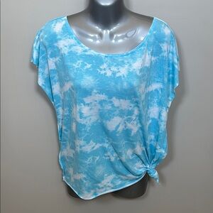 Hang Ten Blue and White Tie Front Relaxed Blouse